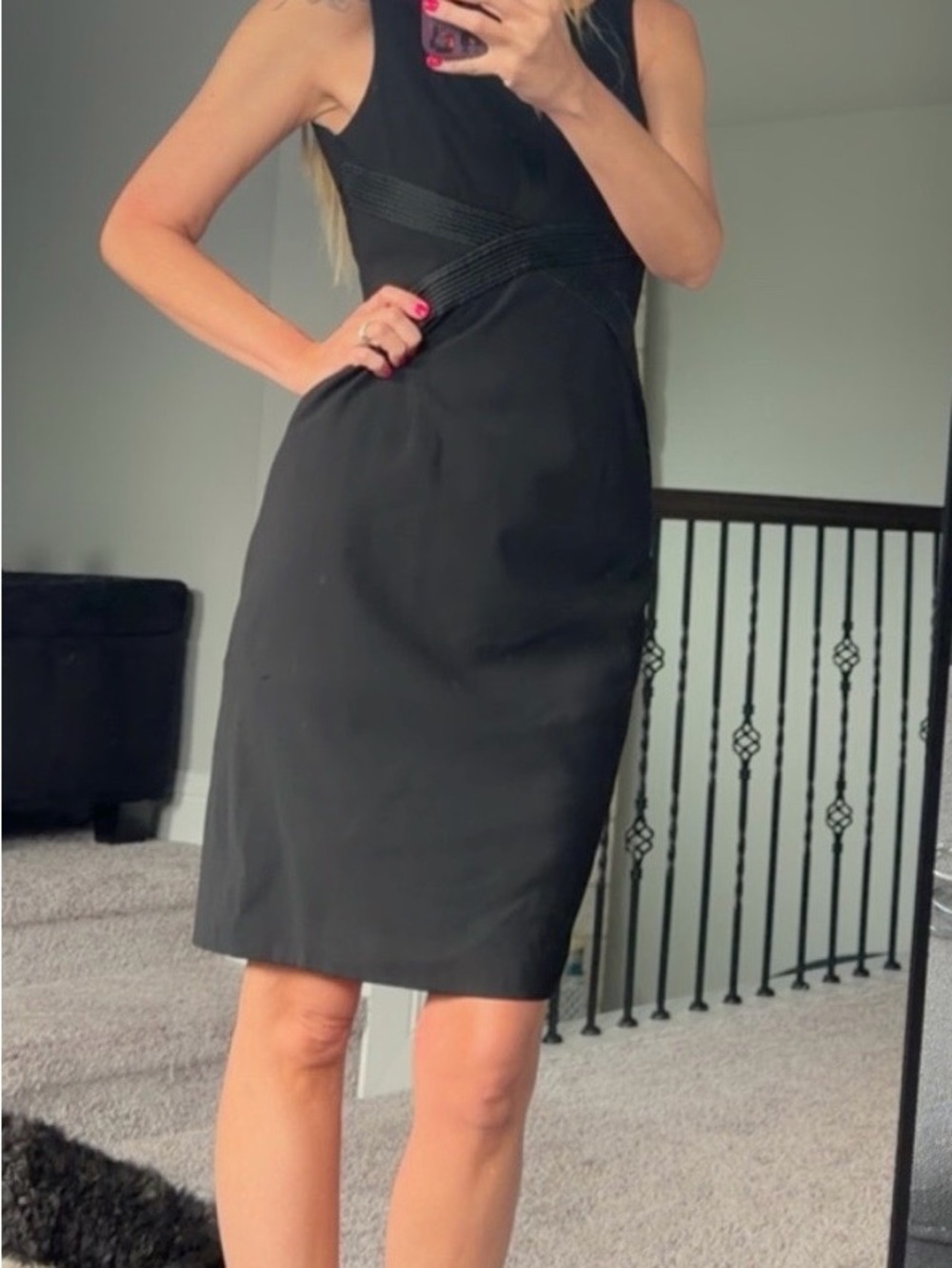 Carmen Marc Valvo Sleek Black Sleeveless Midi Sheath Dress